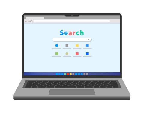 ノートパソコンの画面にSearchと書かれたイラスト